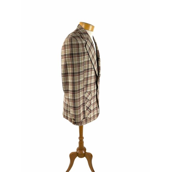1970s plaid sports coat brown rust wool two button Size 40 - Picture 5 of 10